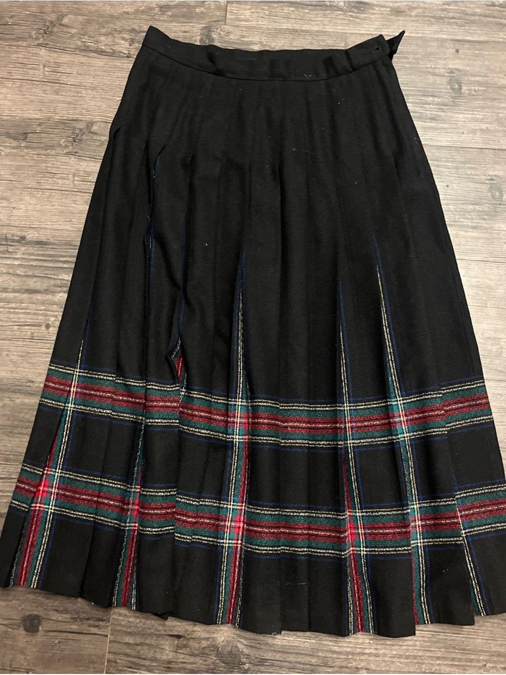 Pendleton Black Midi Skirt with Red & Green Tartan Border